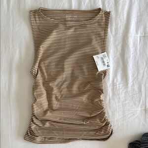 American Eagle Outfitters Tan and White Ruched Sleeveless Tank Top